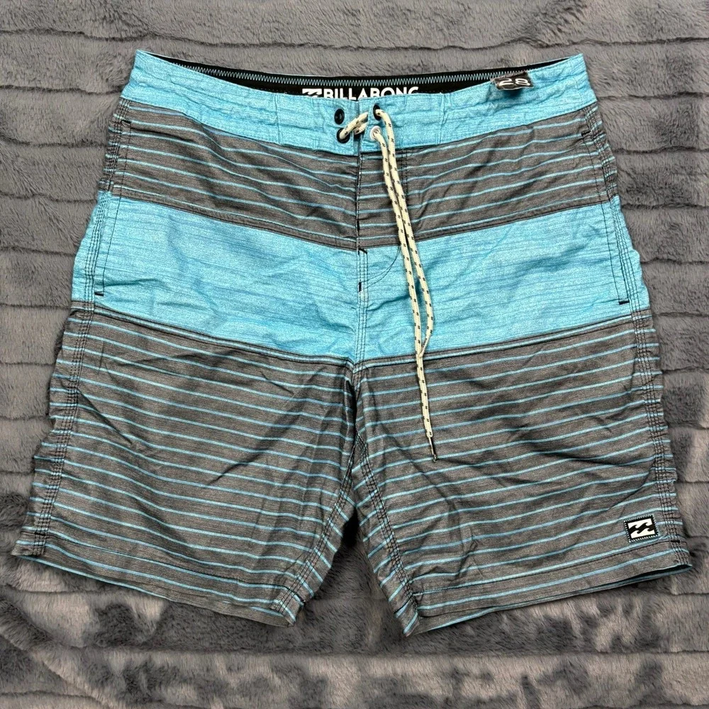 Billabong Lo Tides Mens Striped Board Shorts Blue Gray Size 28 M116ESTP